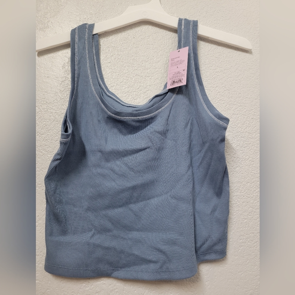 Wild Fable Light Blue Ribbed Crop Tank Top Large Nwt Set 0f 2